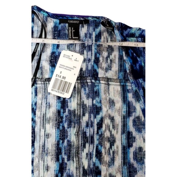 Women's Cardigan Small Blue Geometric Print NWT Open Front Lightweight Sweater - Picture 6 of 7